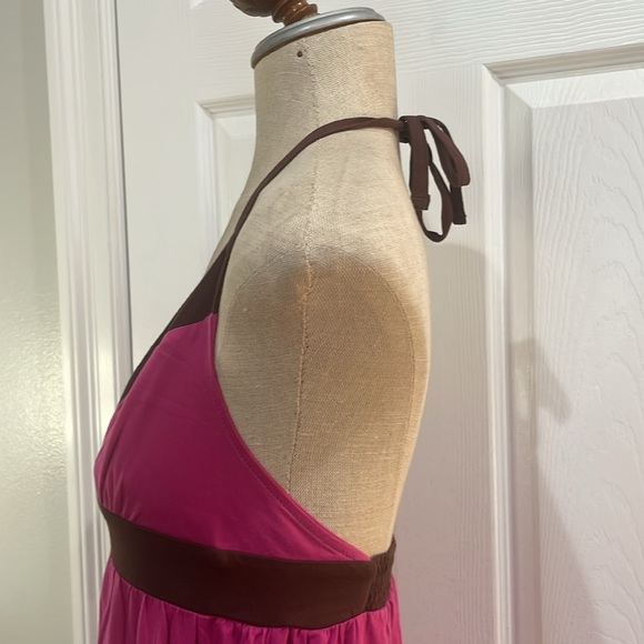 Roxy Maxi sun dress long halter style summer color block pink brown women size M - Picture 11 of 16